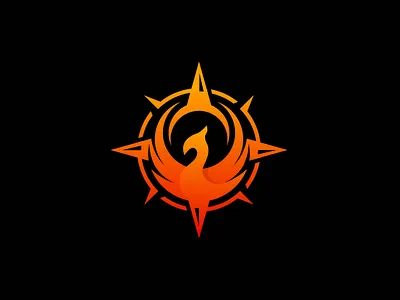 Compass Phoenix bird combination compass design dual meaning emblem flame icon logo modern navigation phoenix vector