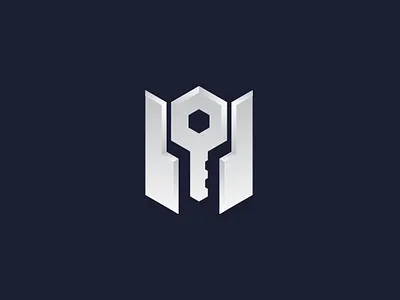 Key Knight abstract combination dual meaning geometric helmet icon key logo minimalist modern monochrome security technology vector warrior