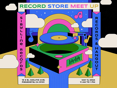 Record Store Meet Up - May 5, 2024 character collecting colors design illustration meetup music record recordplayer records thecamiloes