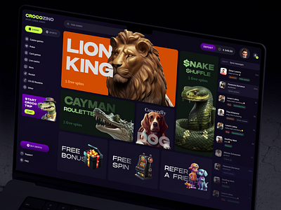 CrocoZino - fun gambling portal 3d animation bets branding cayman gambling game gaming graphic design lion logo motion graphics shake ui work