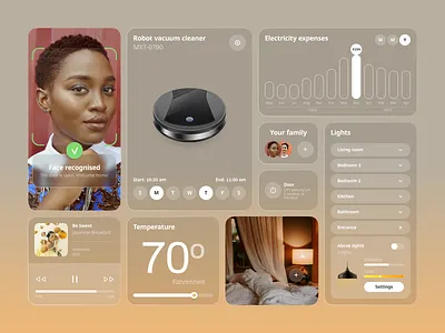 Smart Home Hub Concept app control hub design system face recognition glass gradient home iot product product design robot vacuum smart smart home smarthome ui user interface