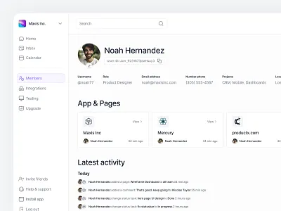 Dashboard - Profile 💥 avatar black clean dailyui dashboard design figma minimal profile purple search sidebar ui uiux ux white