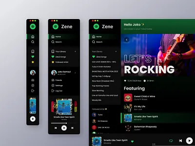 Dashboard design for Zene - Music Player App app dashboard design desktop app gadget itunes mini dashboard music music app music player nirvana player queen rock song spotify ui