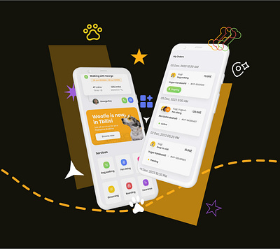 Pet Services App 3d android animal app application cat clean dog grooming ios logo mobile modern pet service sitting ui ui design walking