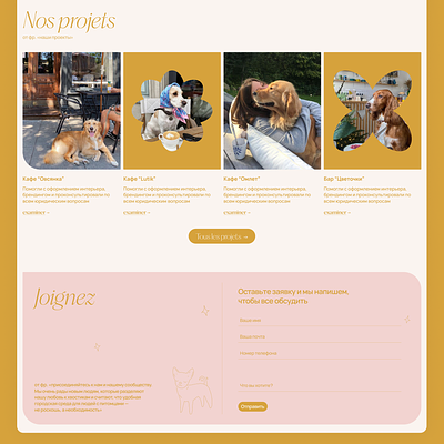 Pet website concept with cute illustrations branding cute design dogs french design french style illustations illustration landing page logo pets typography ui ui design warm colors web design website