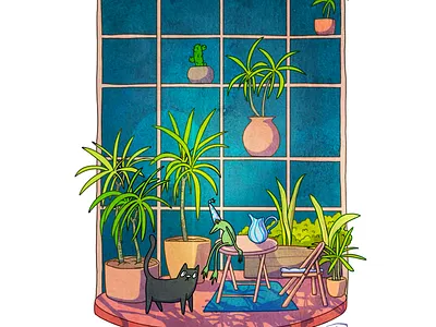 Magic garden background cartoon character cartoon design cat character design digital illustration editorial illustration environmental frog illustration magic spot spot illustration toag