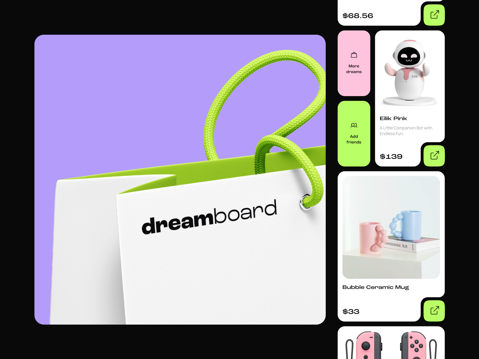 Example of Wishlist app moodboard