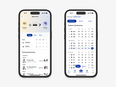 NHL team's app concept. Game details and standings concept game game details hockey match new york new york rangers nhl rangers score sport standing stats summary table team wild card