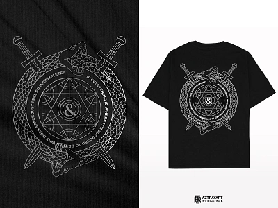 Ouroboros & Swords ampersand ancient ancient symbol band band merch eternal flower of life infinite mandala merch merchandise metal metalcore monoline of mice men ouroboros serpent snake sword tshirt design