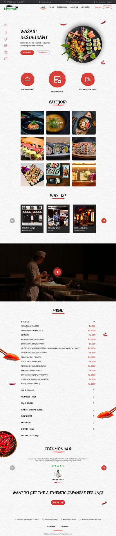 Wasabi Restaurant Website Responsive Design (Web & Mobile) japanese restaurant website responsive design ui ux website design