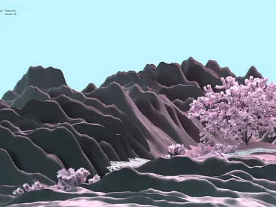 Minimalist Japanese Retro Landscape 3d 3d design 3d landscape 3d texture blender blender 3d cherry cherry blossom cherry tree japan japanese landscape lightening lights minimal minimalist rock rocky texture tree