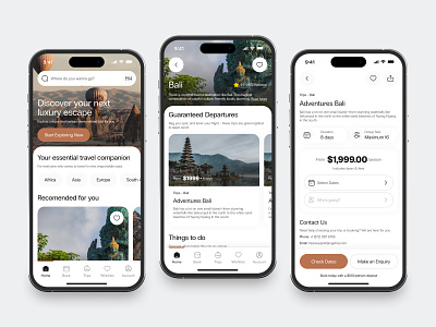 Travel Mobile App app cards clean design fireart search travel trip ui ux