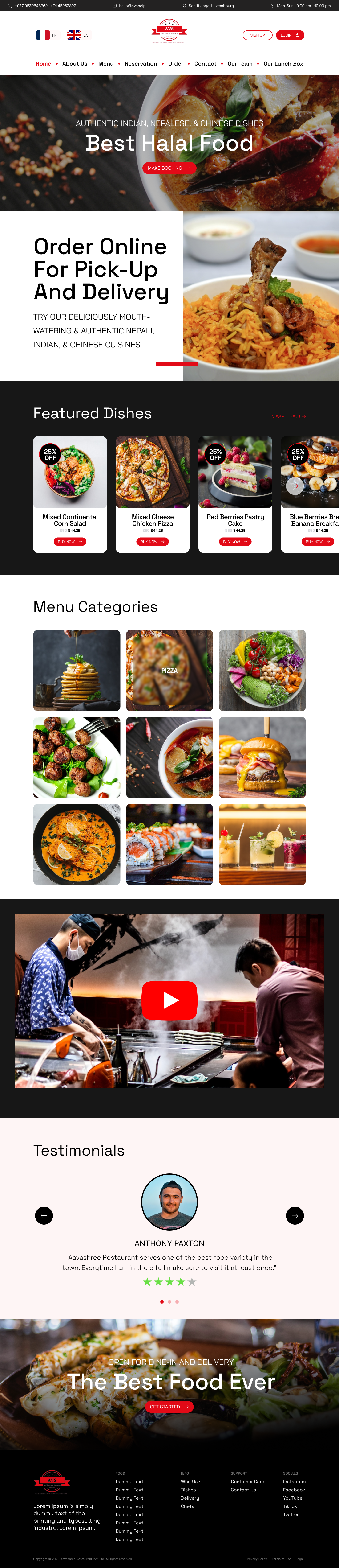 Aavashree - A Luxembourg Based Restaurant Website Landing Page landing page restaurant design ui ux website design