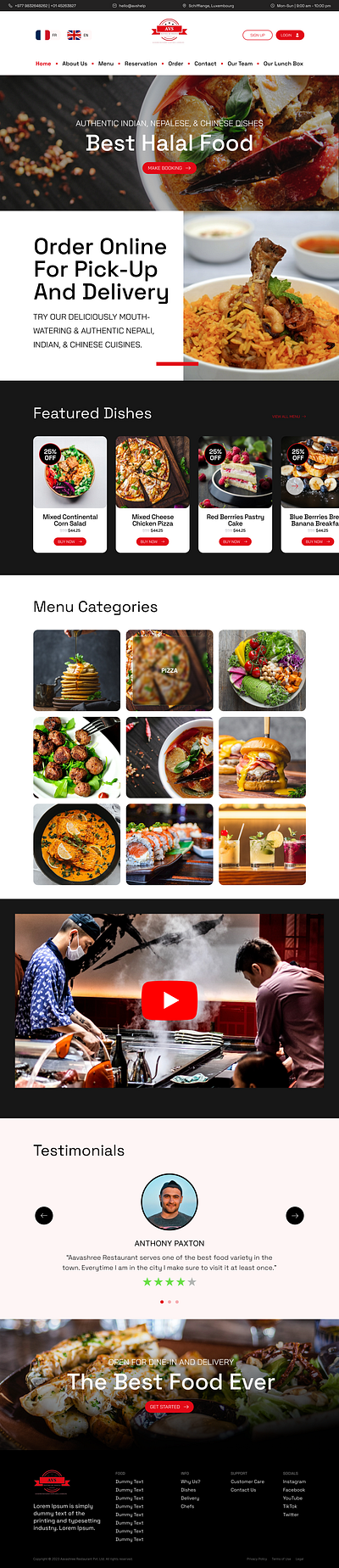 Aavashree - A Luxembourg Based Restaurant Website Landing Page landing page restaurant design ui ux website design
