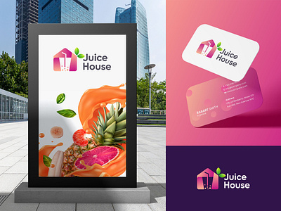 Juice House abstract juice logo bar and restaurant business card diet drink fresh glass healthy home house juice bar juice house juice shop leaf signage squeezed