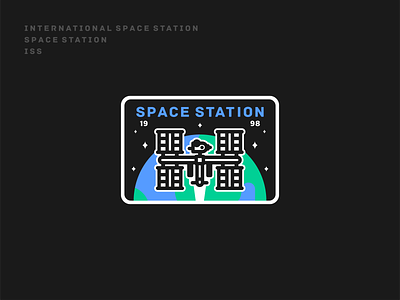 Space Station badge branding design earth graphic design icon icon set illustration line outline logo nasa space space mission space station spacecraft spacex stars sticker universe vector