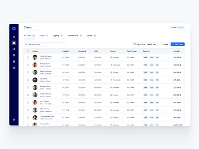 Manage Clients blue clean clients manage minimal table ui ux