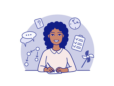 Consultation and learning illustration for the website and app character design connection consultation diverse drawing expert happy icon illustration learning line drawing lineart meeting minimal saas smile study team vector woman