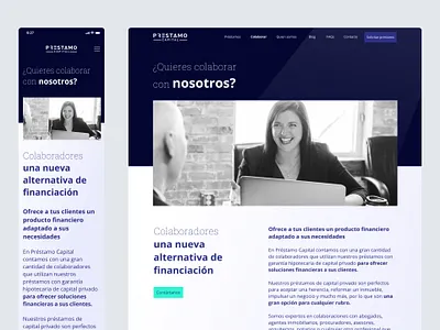 Prestamo Capital website blue contact us credit credit card design finacial fintech help mobile money morgage responsive responsive website uxui web design website website design