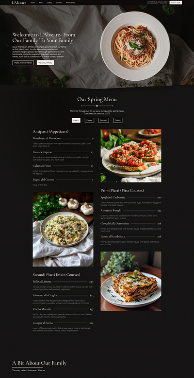 L'Alveare Restaurant Website Concept design food italianrestaurant landing page menu restaurant ui web design web design agency website design