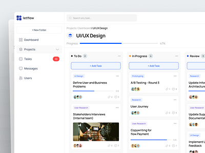 Letflow - Project Organizer dashboard productivity task manager ui ui design ui desktop uiux design ux design web design