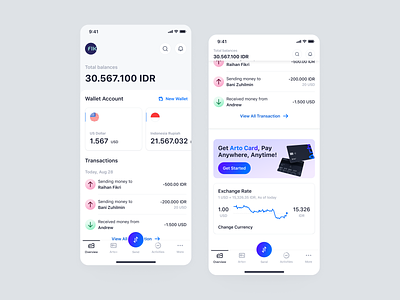Arto Plus Mobile - Overview balances financial management mobile app overview product design saas transactions ui ux