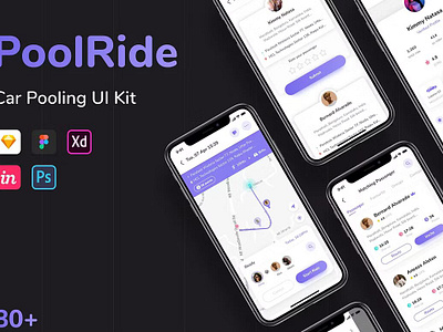 Pool Ride - Car Pooling App Design bike pooling app bike sharing app car sharing app carpooling app carpooling ui kit