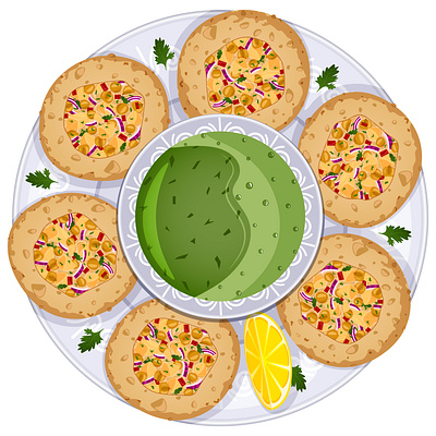 Indian Pani Puri with Green Chutney asian cuisine cultural foods detailed illustration food graphic gol gappay green chutney indian food pani puri street food top view illustration ui