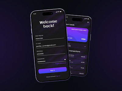 Finance App Homepage and Sign In Screen dark figma homepage mobile purple sign in uiux welldux