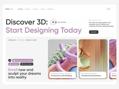 Website concept for 3D courses 3d 3d design courses design education figma landing learning online learning ui ux web