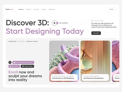 Website concept for 3D courses 3d 3d design courses design education figma landing learning online learning ui ux web