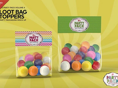 Loot Bag Topper Packaging Mockup candy cards fiesta fun gumballs loot bag topper packaging mockup mason jar mints name card packaging party popcorn straws tags tubs v