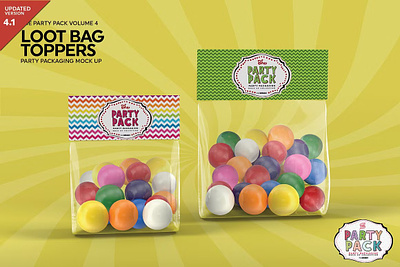 Loot Bag Topper Packaging Mockup candy cards fiesta fun gumballs loot bag topper packaging mockup mason jar mints name card packaging party popcorn straws tags tubs v