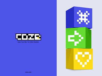 Coze Logo app arrow blue brand collect coze game green heart icon illustration logo ui ux yellow
