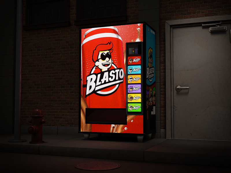 Blasto! 3d blender brand branding cans cola illustration interactive logo playcanvas pop soda vending machine