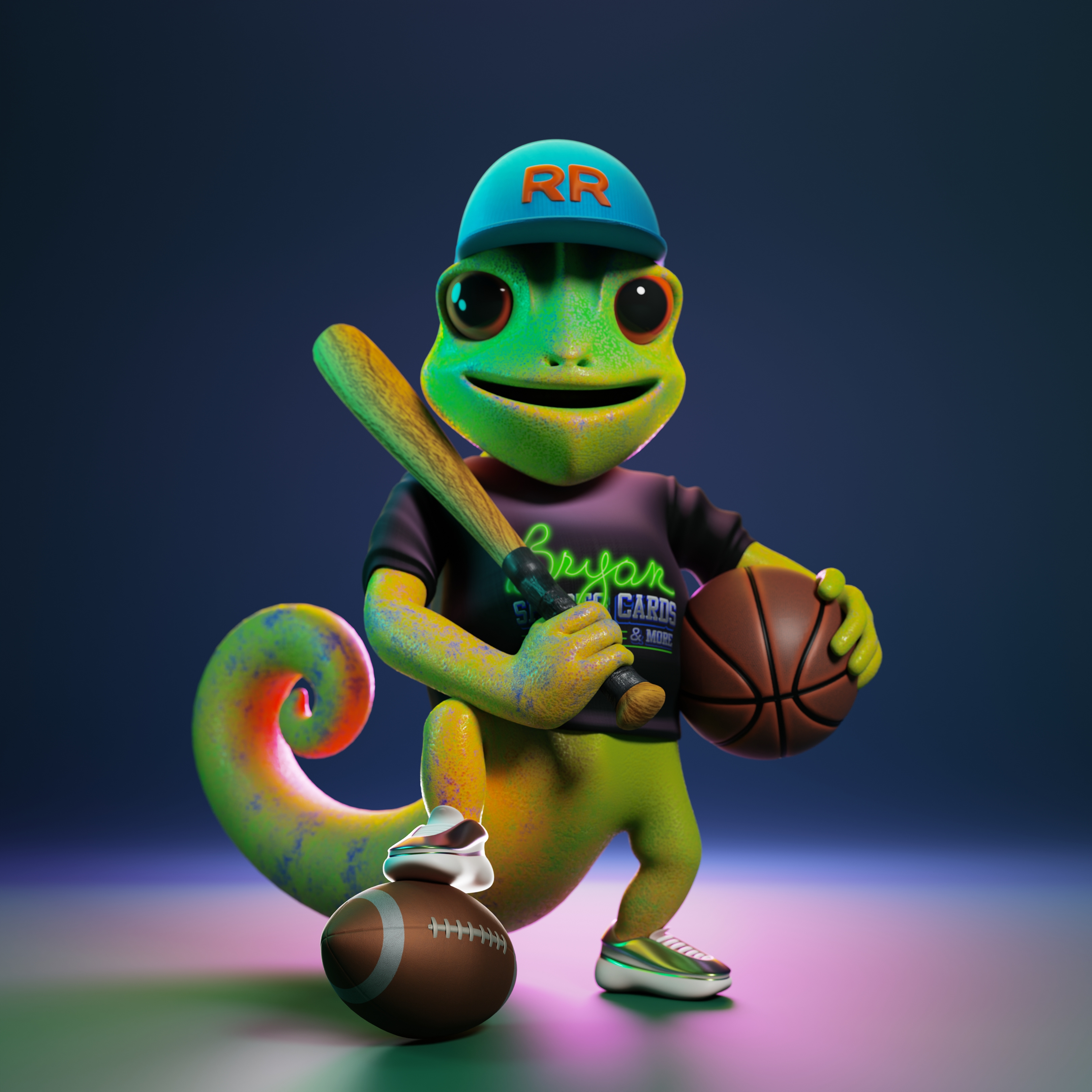 Chameleon • 3D Character • Blender 3d 3d art 3d character 3d character design 3d illustration b3d baseball basketball blender blender3d chameleon character design football illustration sports
