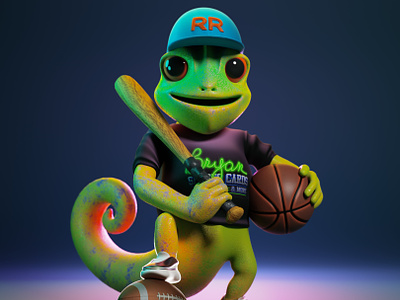 Chameleon • 3D Character • Blender 3d 3d art 3d character 3d character design 3d illustration b3d baseball basketball blender blender3d chameleon character design football illustration sports