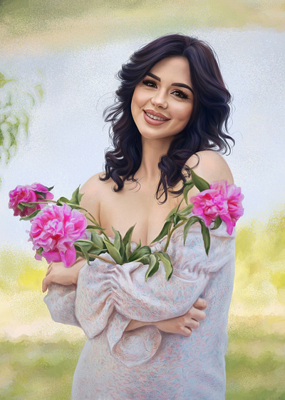 Spring Realistic Portrait flowers illustration photoshop portrait realistic spring woman