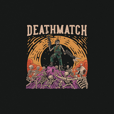 DEATHMATCH appareldesign customdesign customillustration desthmatch handdrawn illustration retro skeleton tshirt tshirtdesign vector vintage vintageartwork vintagedrawing vintageillustration war