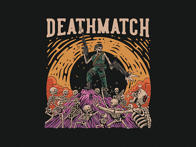 DEATHMATCH appareldesign customdesign customillustration desthmatch handdrawn illustration retro skeleton tshirt tshirtdesign vector vintage vintageartwork vintagedrawing vintageillustration war