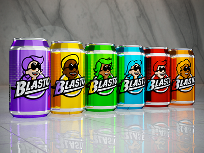 Blasto Cans 3d aluminum blender branding cans cola colors flavor flavors illustration logo render soda