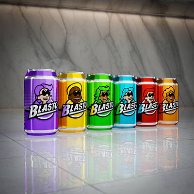 Blasto Cans 3d aluminum blender branding cans cola colors flavor flavors illustration logo render soda