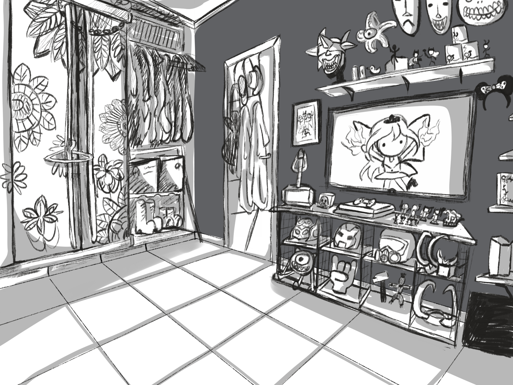 Geek room scene animation branding cenario desenho design game graphic design illustration logo motion graphics scene sketch vector video game