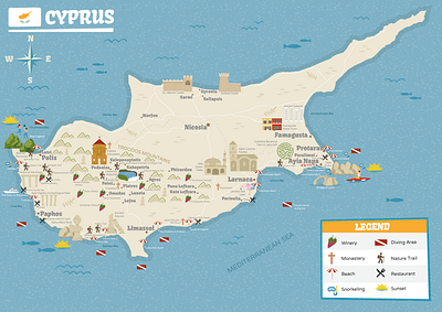 Cyprus Map cartography custom map cyprus cyprus map event map flat map illustration map map design map illustration summer map