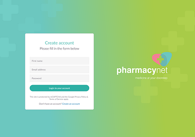 Pharmacynet dashboard sign-up screen branding onboarding sign in sign up welcome screen