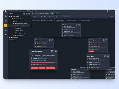 Explain & Execution SQL Code Feature analytics branding dark theme desktop feature light theme product design research ui user flow ux web
