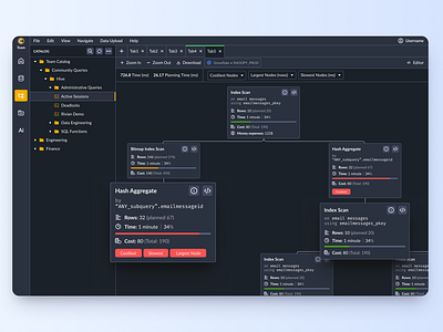 Explain & Execution SQL Code Feature analytics branding dark theme desktop feature light theme product design research ui user flow ux web