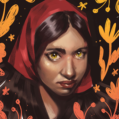 Little red riding hood character digital face illustration painting portrait procreate texture woman