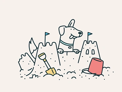 Sand Castles animal beach character dog drawing editorial fun hand drawn illustration illustrator minimal sand castle vector