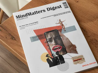 Editorial Digital Collage: Social Media adobe illustrator adobe photoshop concept art cover design digital collage editorial editorial collage graphic design magazine cover mental health social media visual design